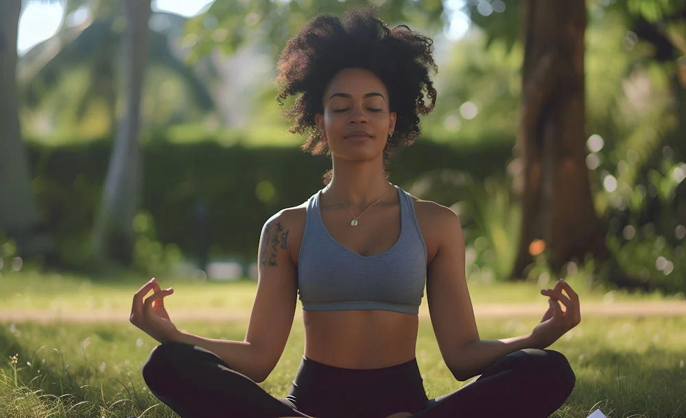 a woman doing yoga outside