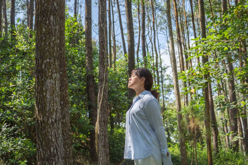 a-woman-working-on-fall-mental-health-tips-outside