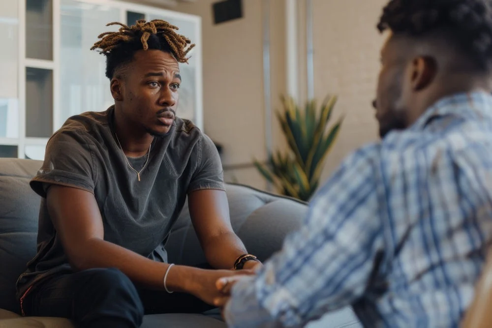 Therapist explaining heroin detection times and recovery process to a patient.