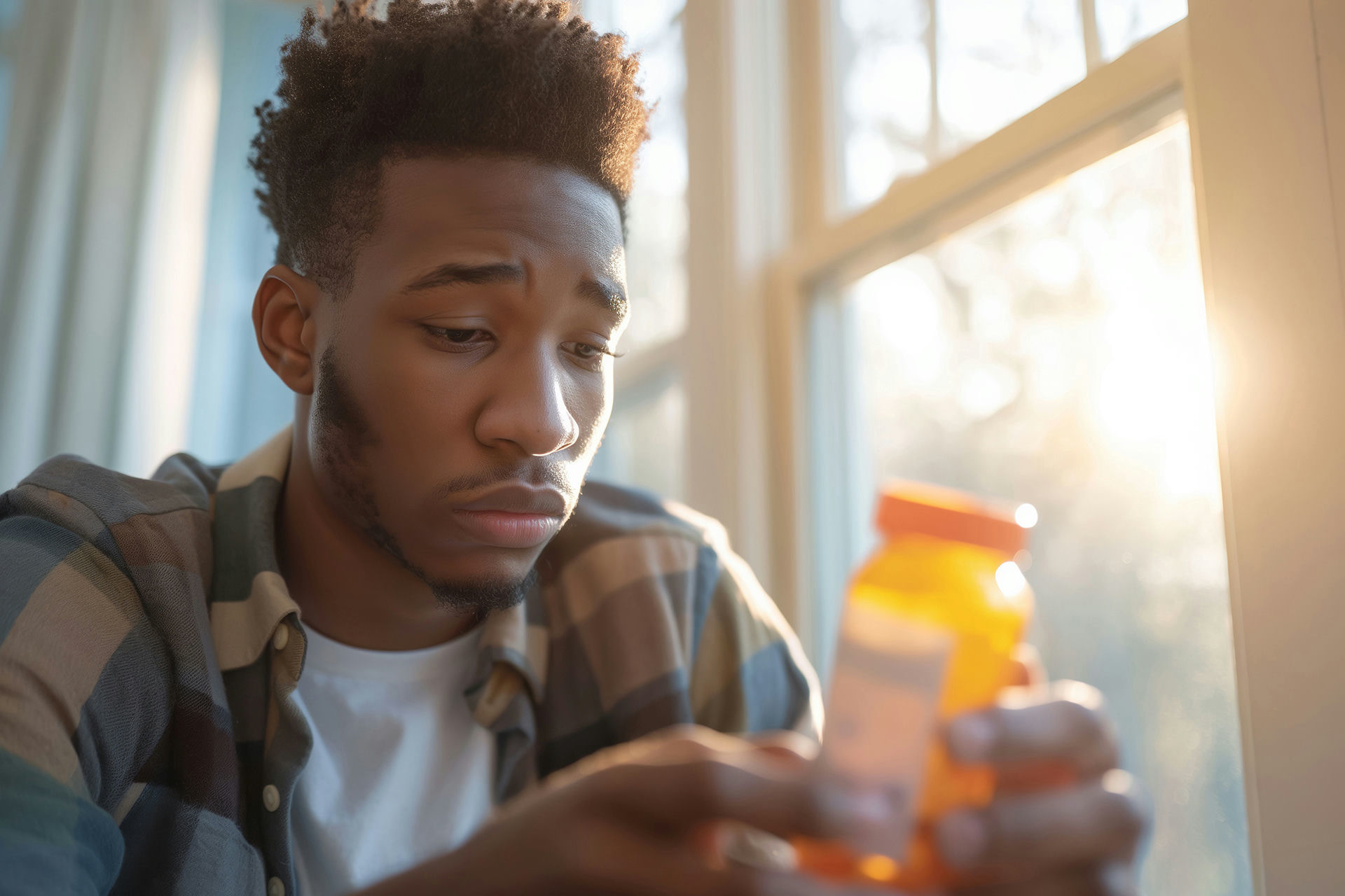 a-man-staring-at-his-bottle-of-pills