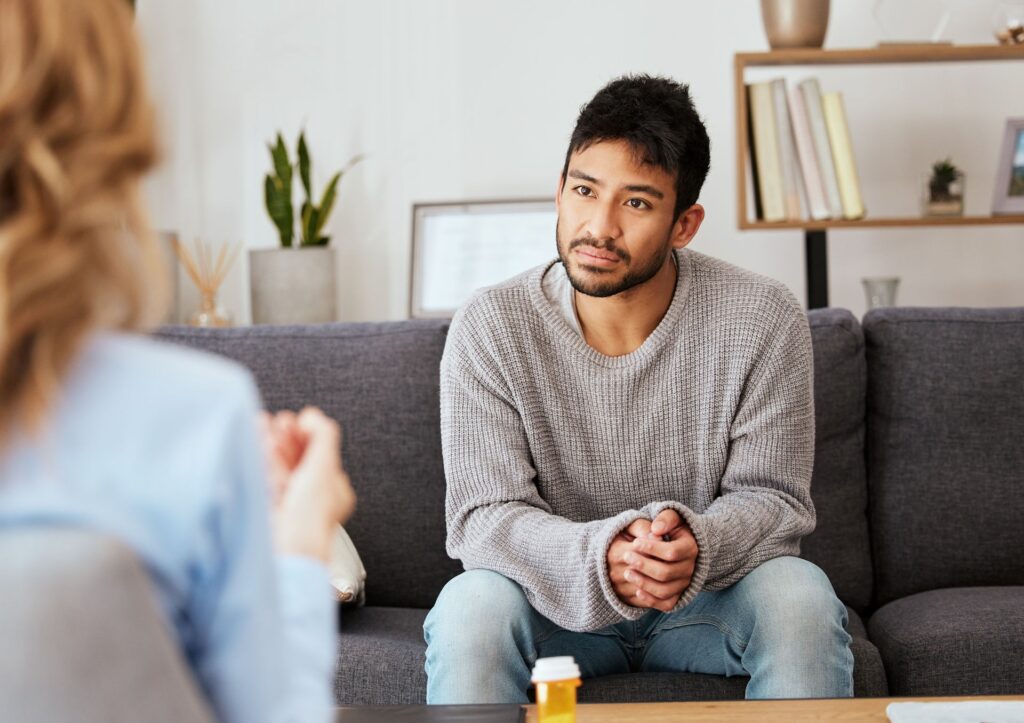 Man in therapy session discussing if Adderall can help with anxiety symptoms