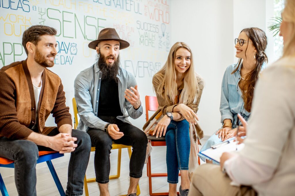 sober recovery group in a meeting