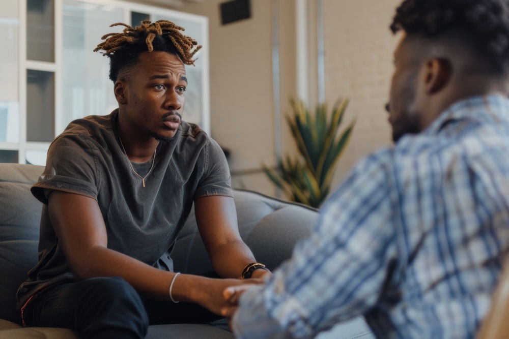 Therapist explaining heroin detection times and recovery process to a patient.